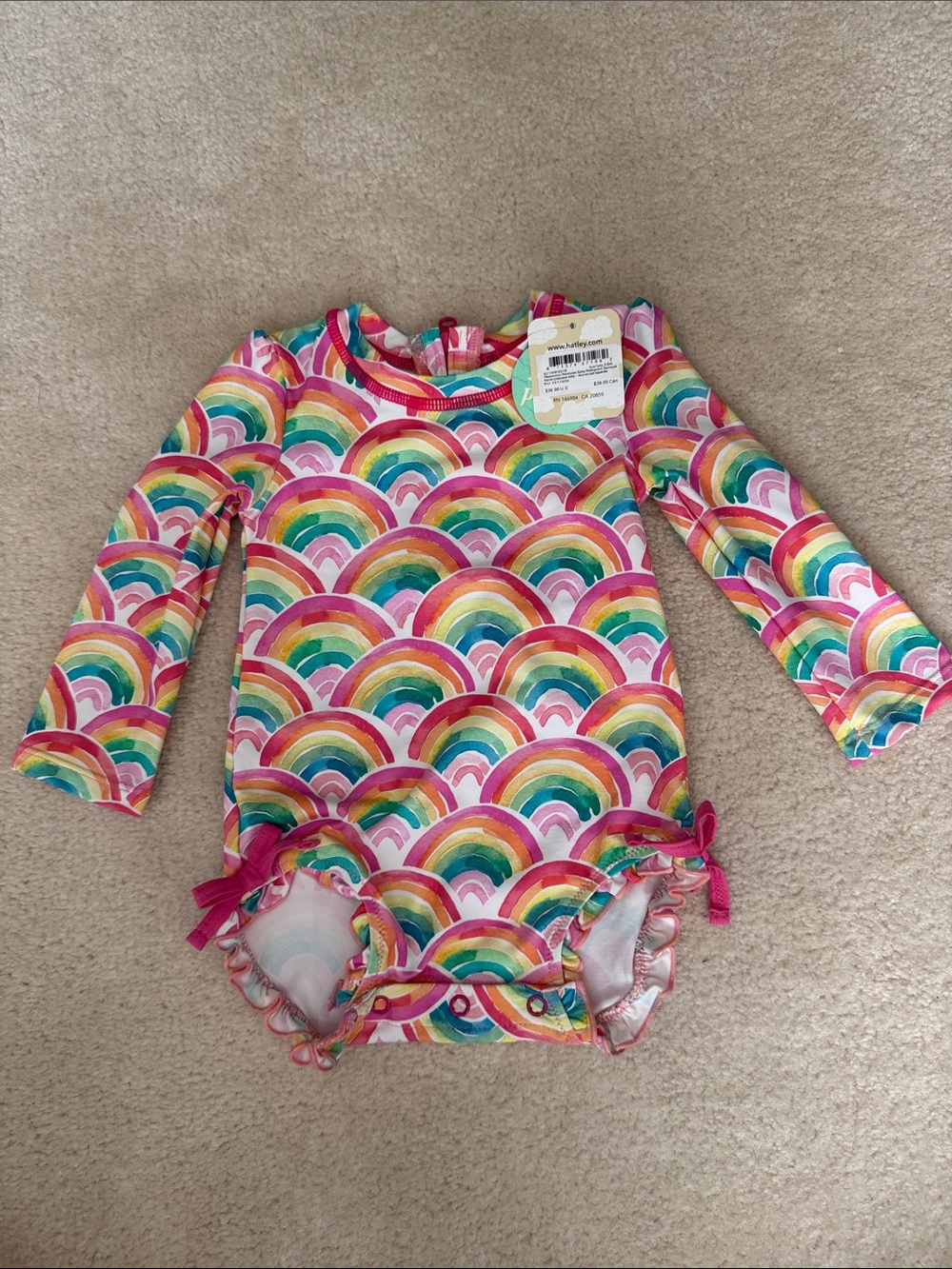NWT Hatley Rainbow Print Long Sleeve Baby Rashguard Swimsuit